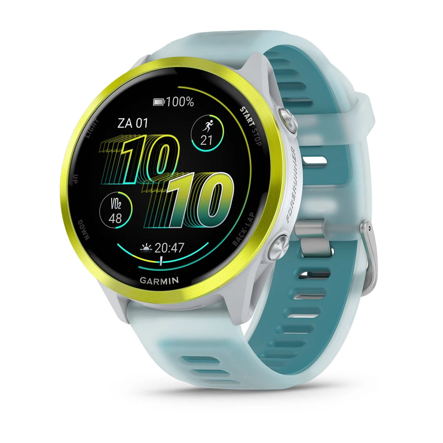 Garmin Forerunner 570 - 47mm - Premium hardloophorloge - Amp yellow aluminium met transparante whitestone/turquoise band