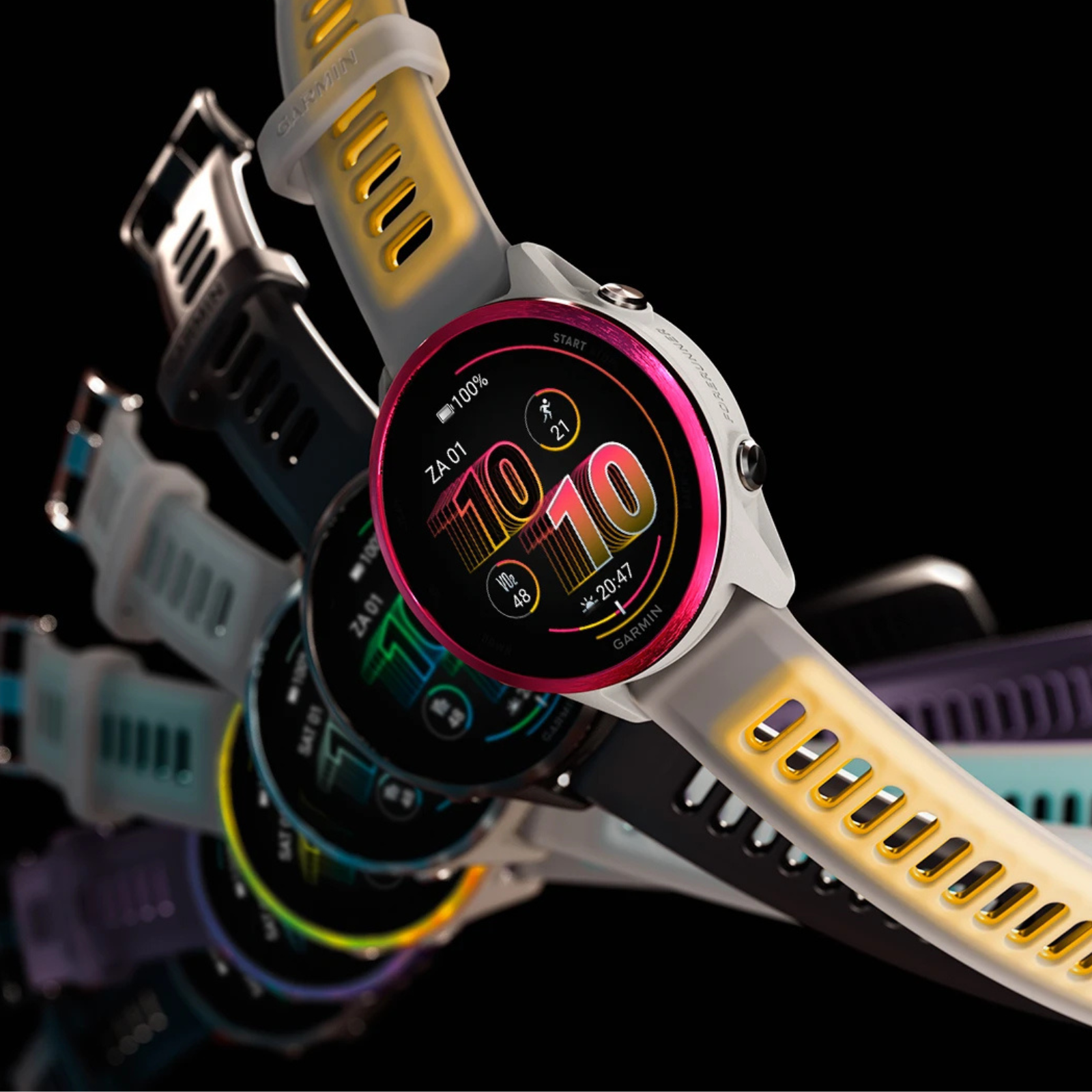 Garmin Forerunner 570 - 47mm - Premium hardloophorloge - Slate grey aluminium met transparante zwarte/zwarte band