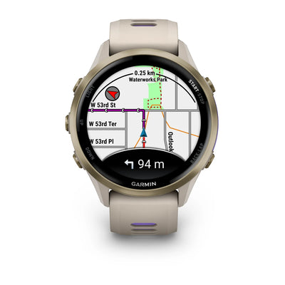 Garmin Forerunner 970 - 47mm - Premium hardloophorloge - Soft gold titanium met french grey behuizing en french grey/transparante indigo band