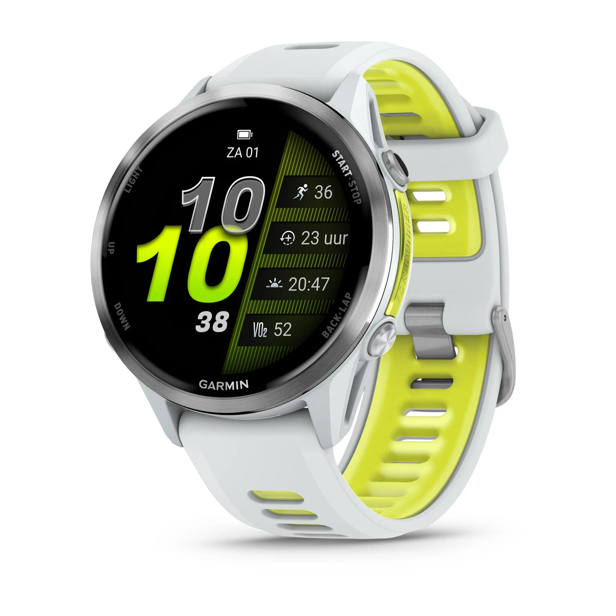Garmin Forerunner 970 - 47mm - Premium hardloophorloge - Titanium met whitestone behuizing en whitestone/transparante amp yellow band