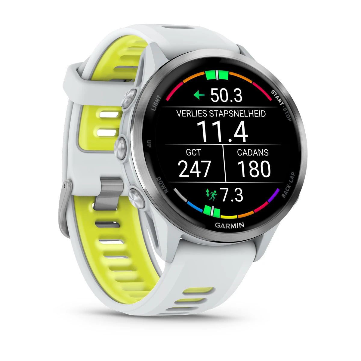Garmin Forerunner 970 - 47mm - Premium hardloophorloge - Titanium met whitestone behuizing en whitestone/transparante amp yellow band