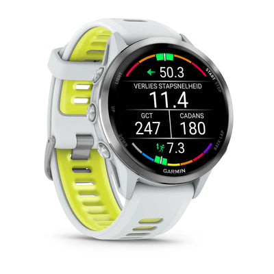 Garmin Forerunner 970 - 47mm - Premium hardloophorloge - Titanium met whitestone behuizing en whitestone/transparante amp yellow band