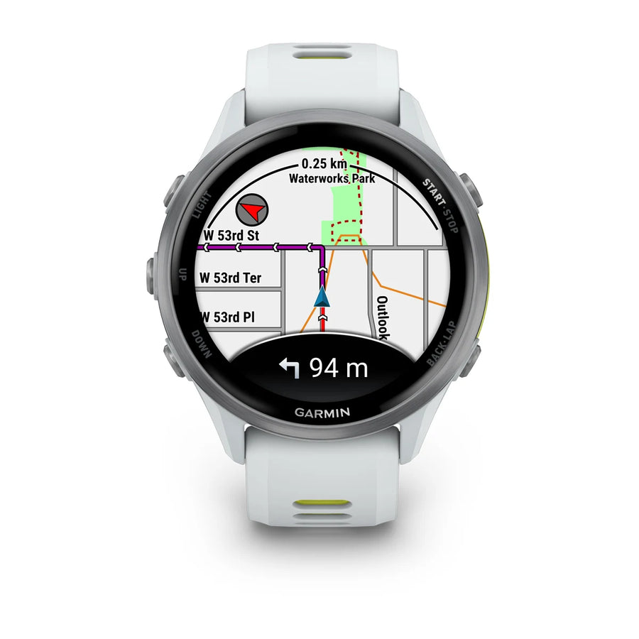 Garmin Forerunner 970 - 47mm - Premium hardloophorloge - Titanium met whitestone behuizing en whitestone/transparante amp yellow band