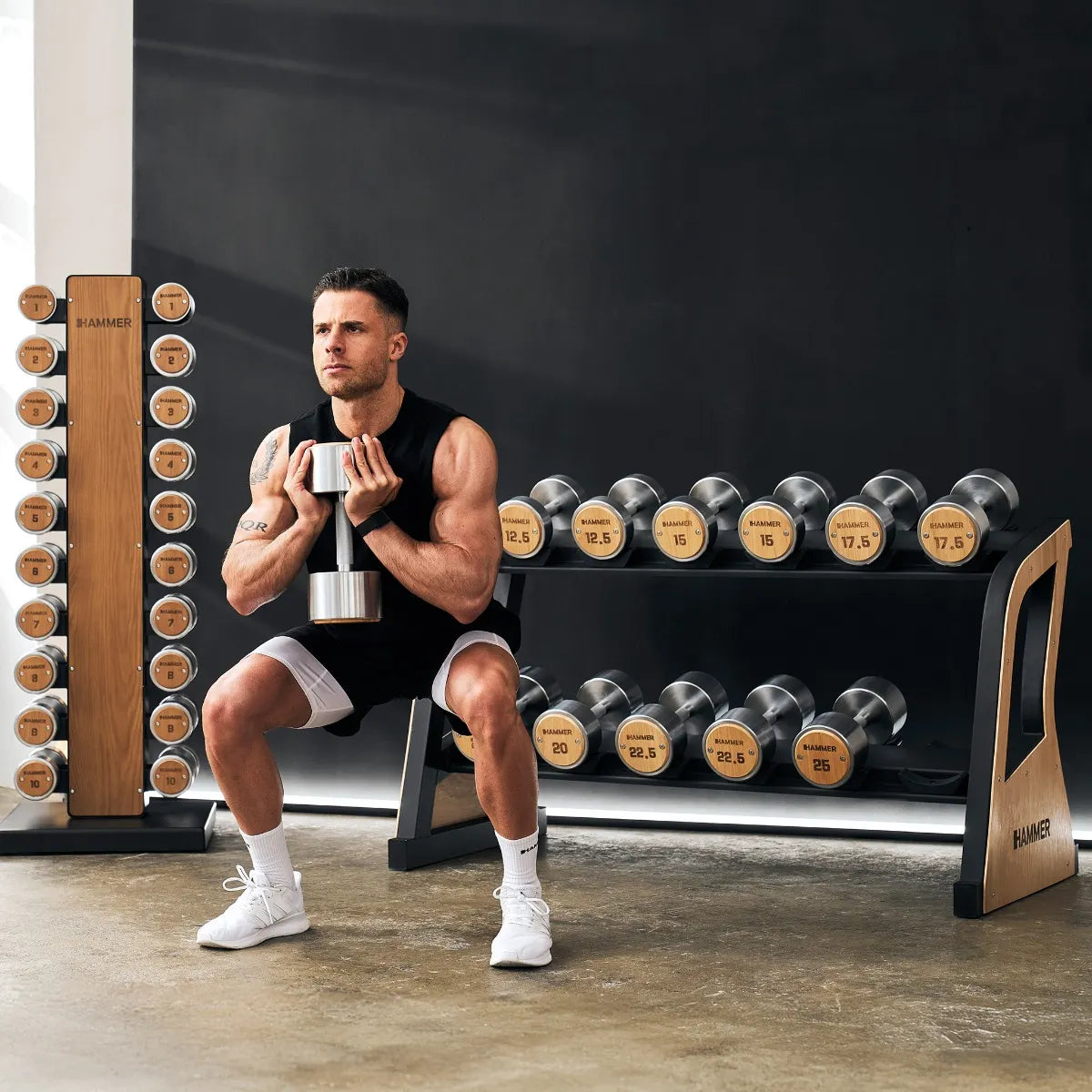 Hammer Exclusive Dumbbel Rack Set - Houten dumbbells met opslagrek - Eikenhout