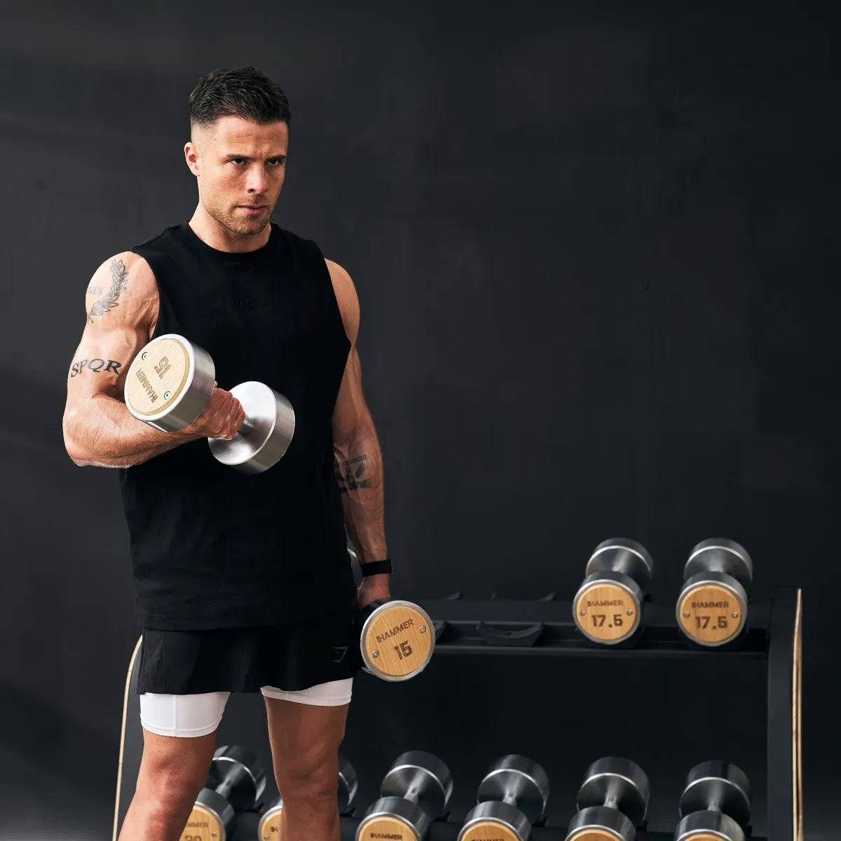 Hammer Exclusive Dumbbel Rack Set - Houten dumbbells met opslagrek - Eikenhout