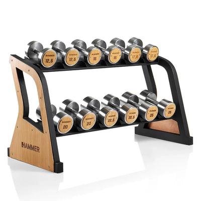 Hammer Exclusive Dumbbel Rack Set - Houten dumbbells met opslagrek - Eikenhout