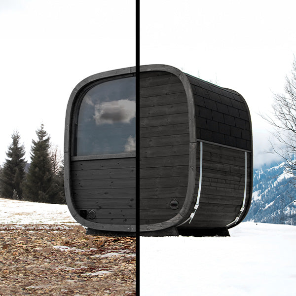Außensauna für 4 Personen - Holl's Black Cube Onyxia Thermoholz