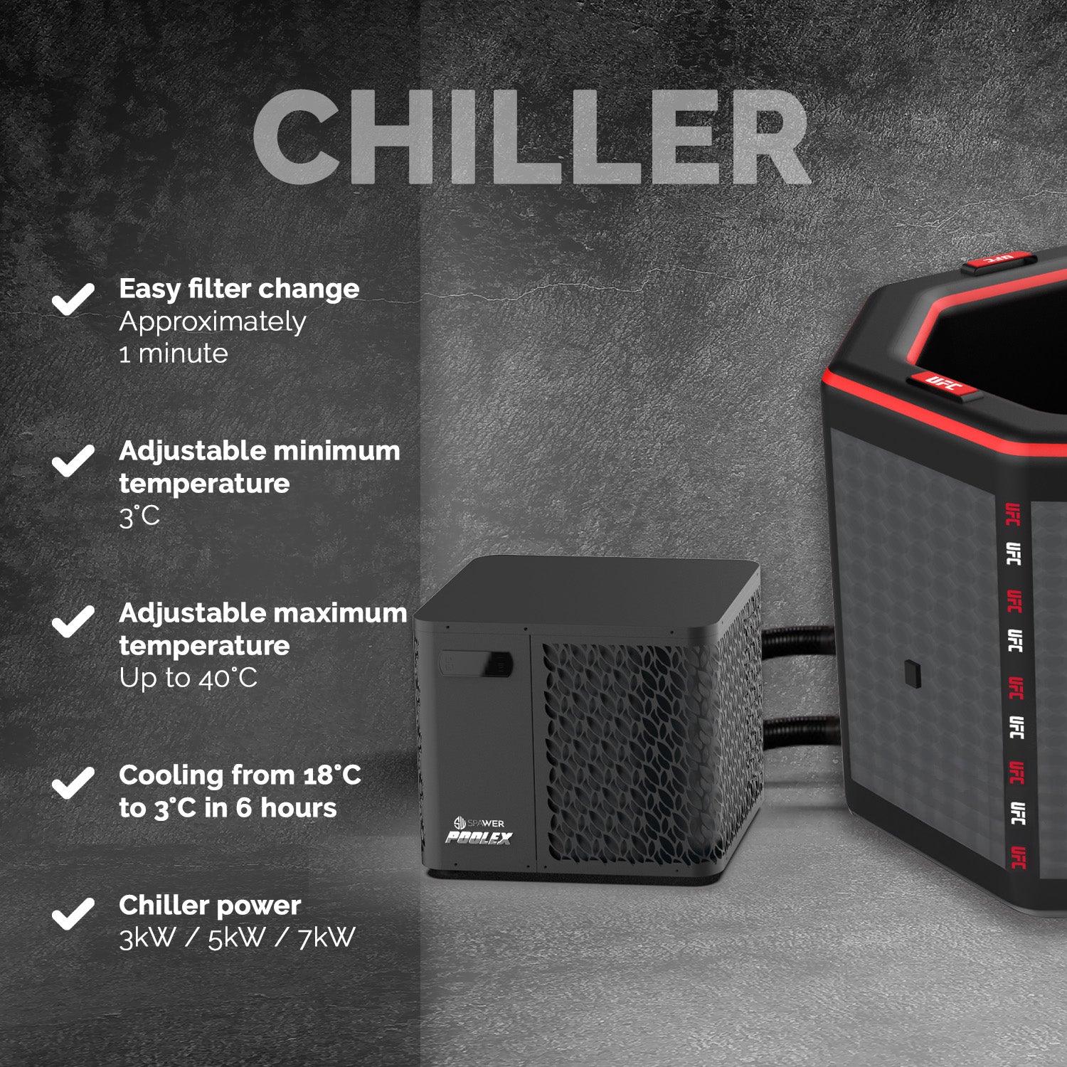 Netspa UFC Octogon ijsbad met 7 kW Poolex Spawer O'Spa chiller (3-40°C)