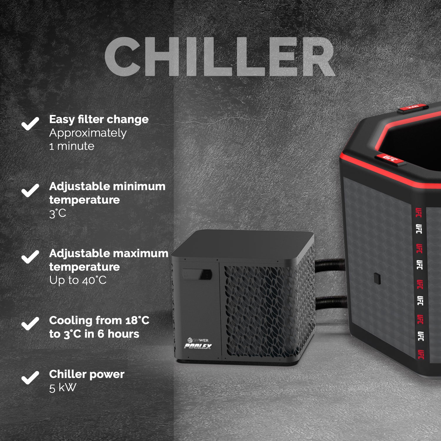 Netspa UFC octogonaal ijsbad met 5 kW chiller (3-40°C)