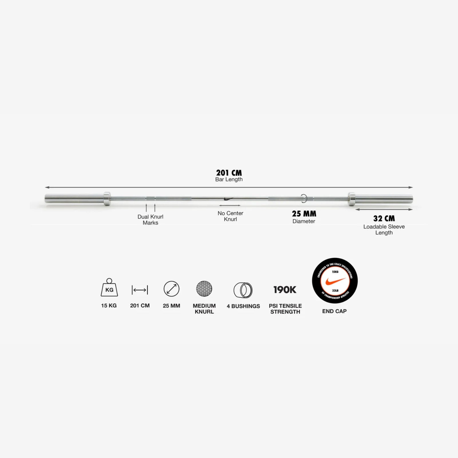 Nike Strength Barbell 15 kg - Chrome