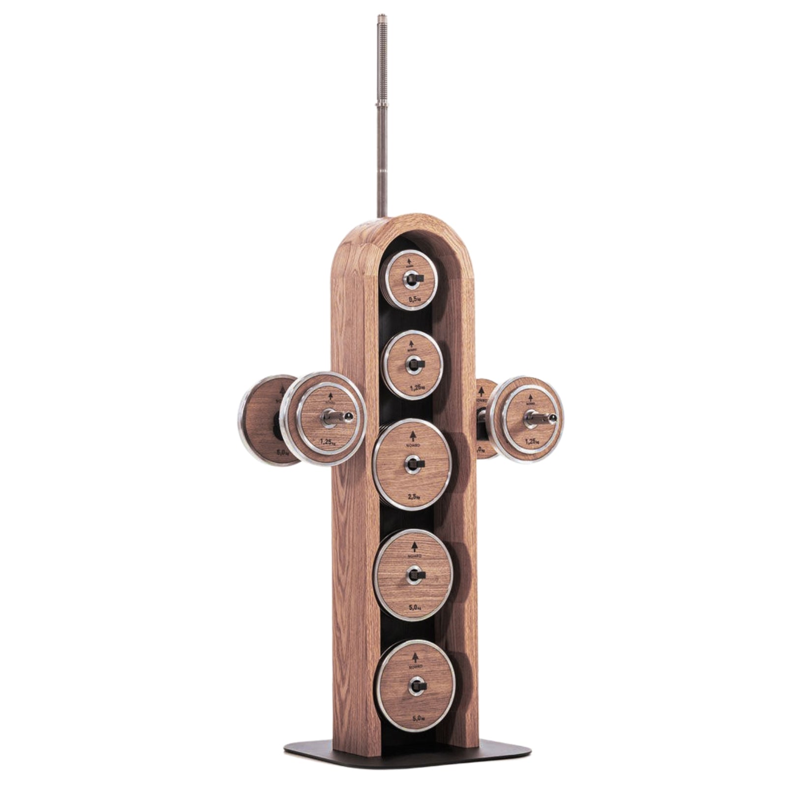 NOHRD Weight Plate Tower Vintage Eiken - Set met Gungnir Dumbbells & Barbell - Gebeist eikenhout