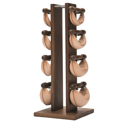 NOHRD SwingBell Toren Set Walnoot Naturel - kettlebells met opslagrek - Notenhout en leer