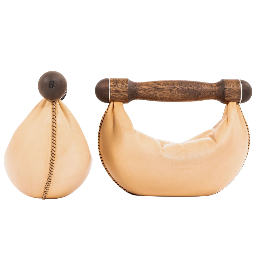 NOHRD SwingBell Toren Set Walnoot Naturel - kettlebells met opslagrek - Notenhout en leer