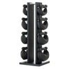 NOHRD SwingBell Toren Set Zwart - kettlebells met opslagrek - Gebeitst eikenhout en leer