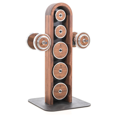 NOHRD Weight Plate Tower Vintage Eiken - Set met Gungnir Dumbbells & Barbell - Gebeist eikenhout
