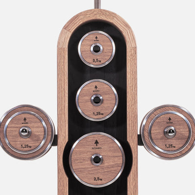 NOHRD Weight Plate Tower Vintage Eiken - Set met Gungnir Dumbbells & Barbell - Gebeist eikenhout