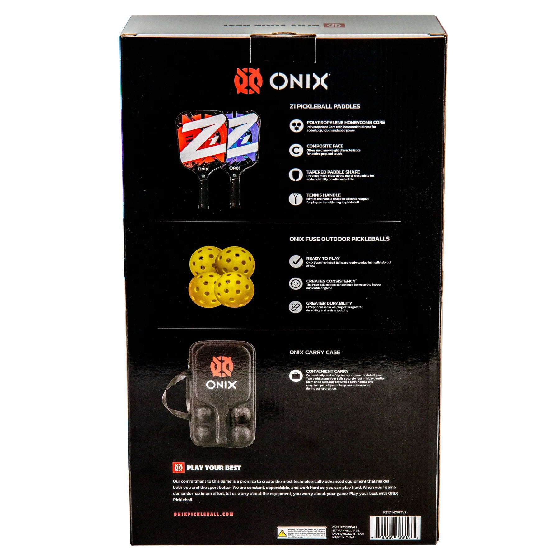 ONIX Z1 Pickleball Set - 2x recreationele Pickleball paddles + ballen