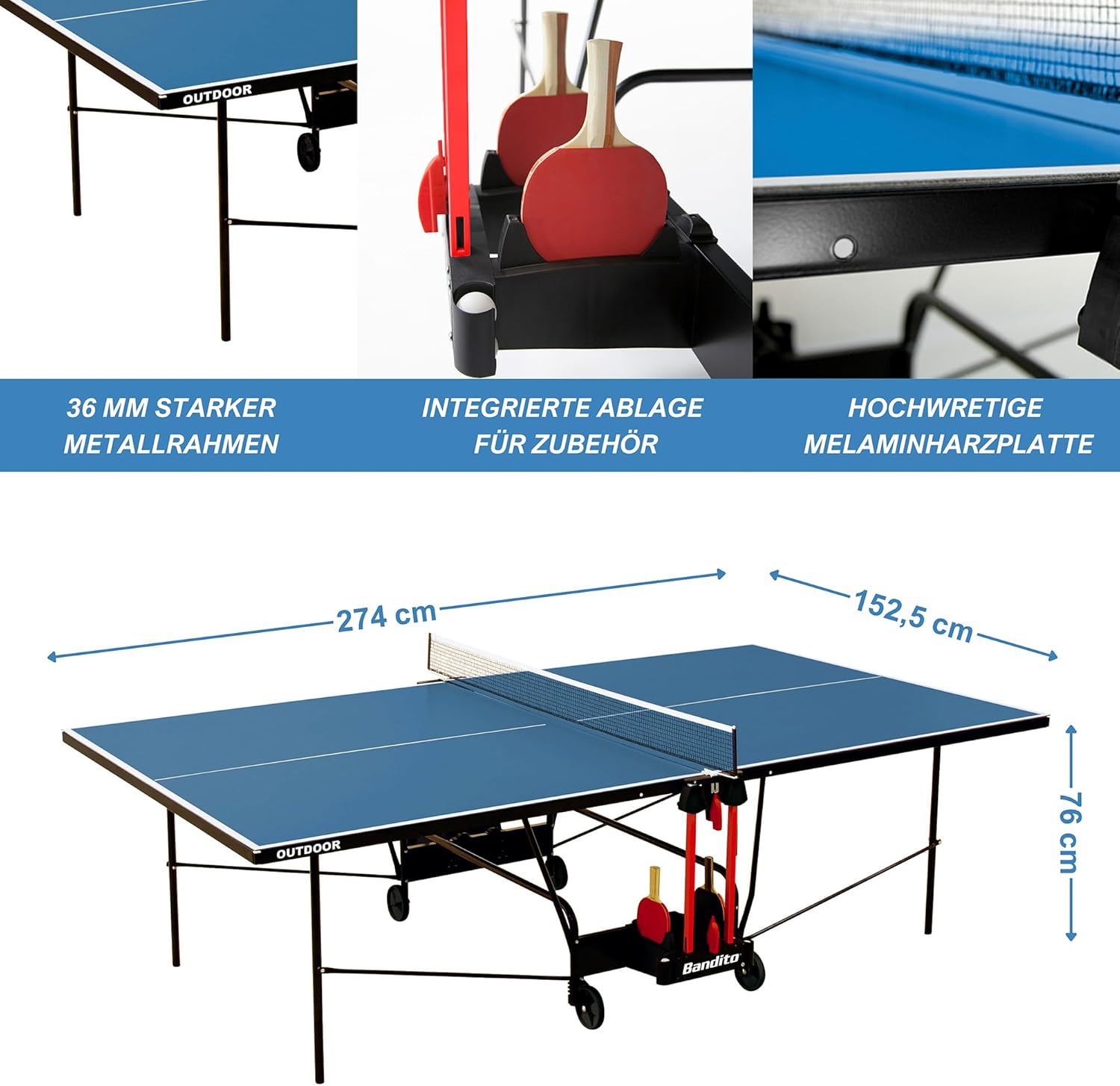 Pingpong tafel - Winsport Outdoor - 274 x 152,5 x 76 cm
