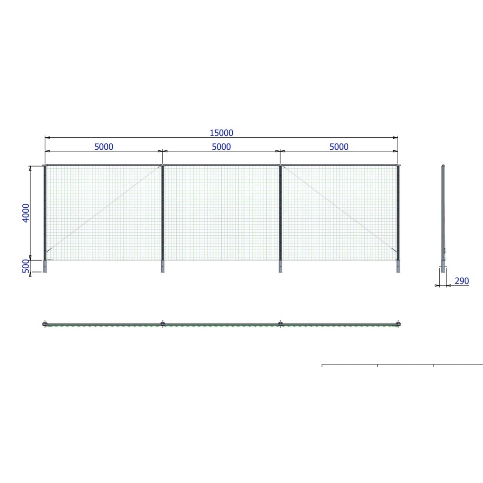 Professionele aluminium ballenvanger voor sportveld - Alusport BV001 - 15 x 4 m - incl. net en palen