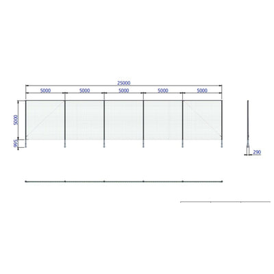 Professionele aluminium ballenvanger voor sportveld - Alusport BV002 - 25 x 5 m - incl. net en palen