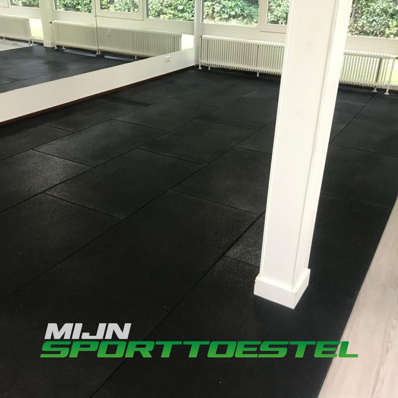 Rubberen 100 x 100 x 1.5 cm vloerelementen / sportvloer voor sport- & fitnessruimtes - nu met gratis installatie