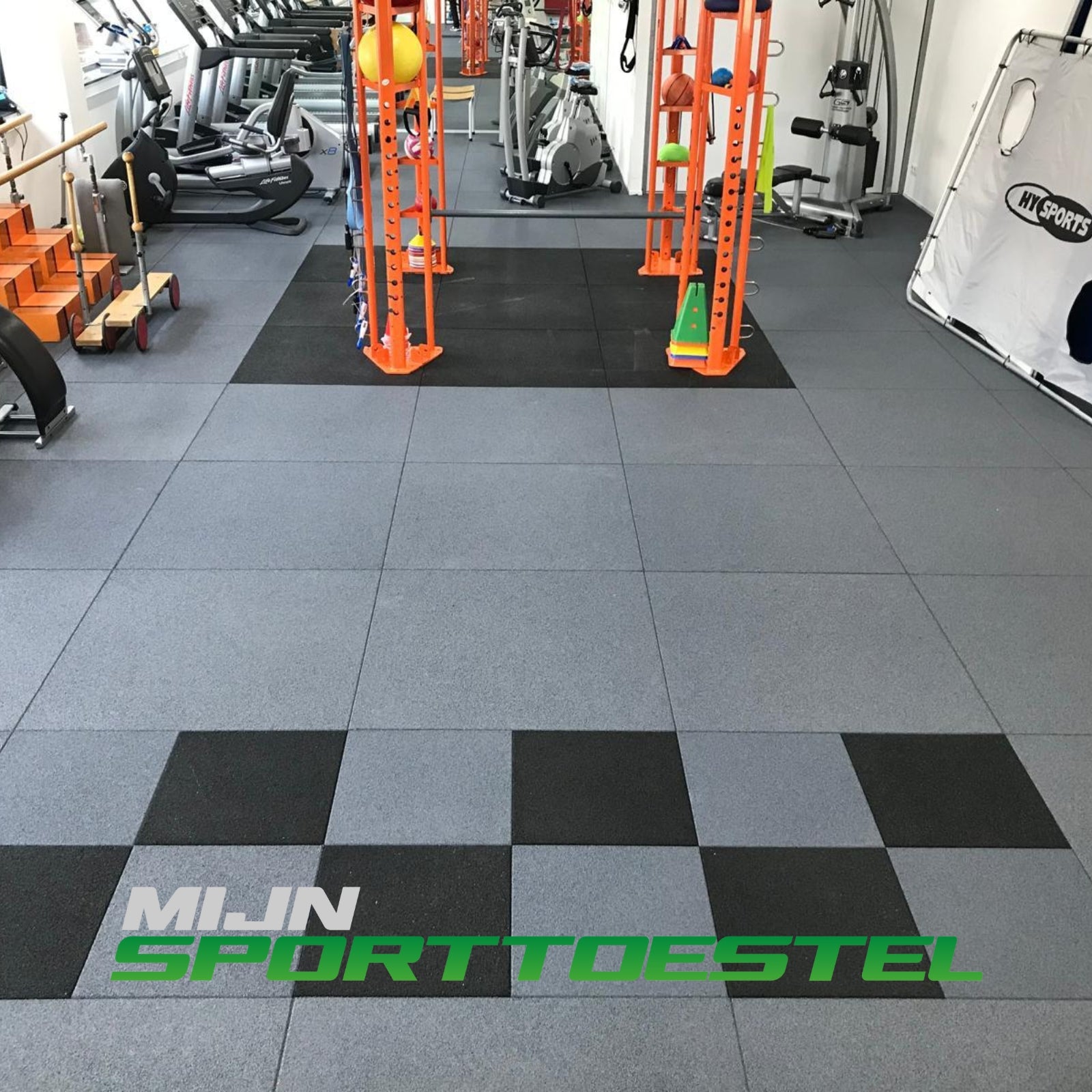Rubberen 100 x 100 x 1.5 cm vloerelementen / sportvloer voor sport- & fitnessruimtes - nu met gratis installatie