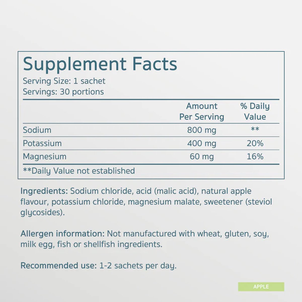 Électrolytes Salte Pomme (pack de 30) - Électrolytes de haute qualité au goût de pomme