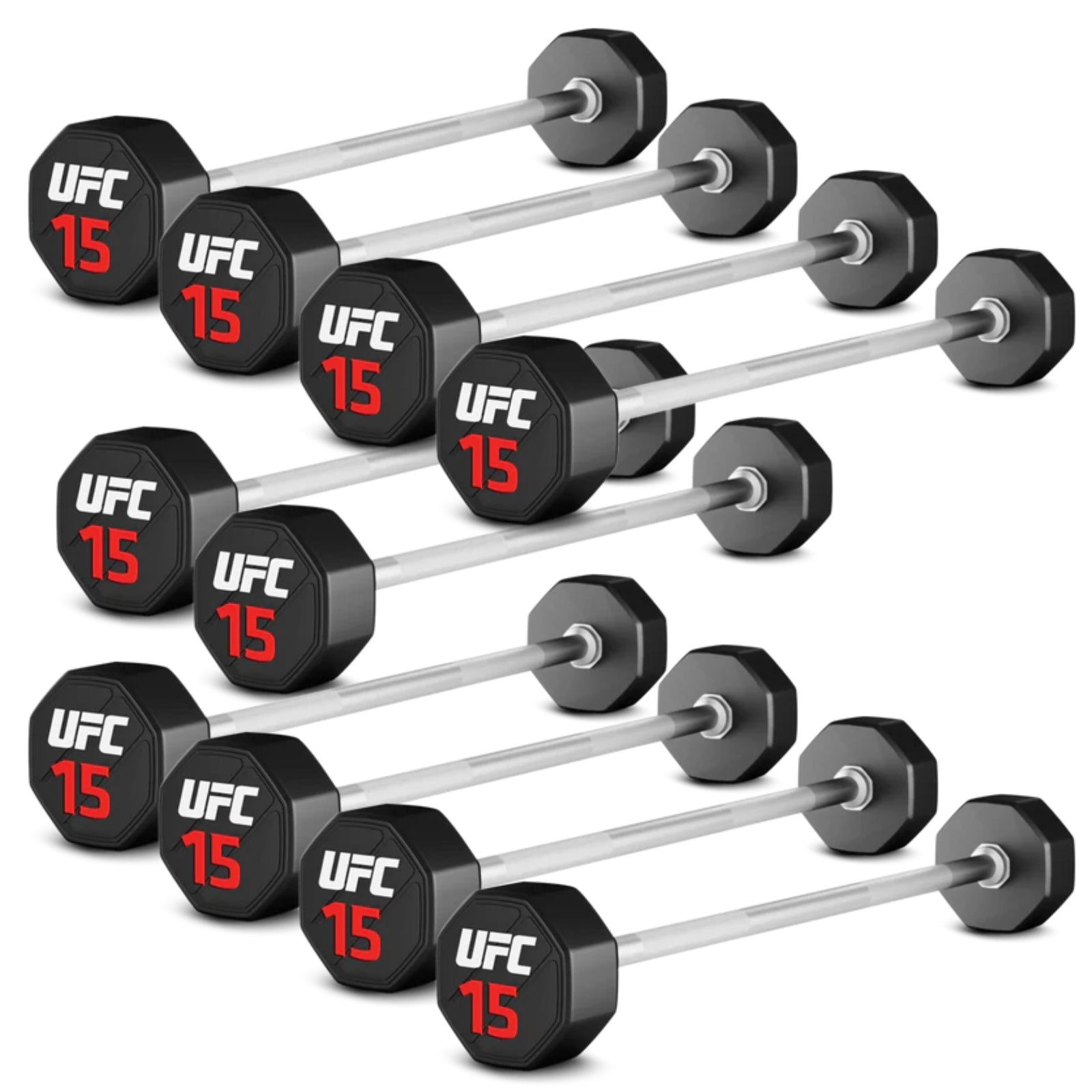 UFC barbell set met 10 stuks rechte premium urethane halterstangen - 10-45 kg